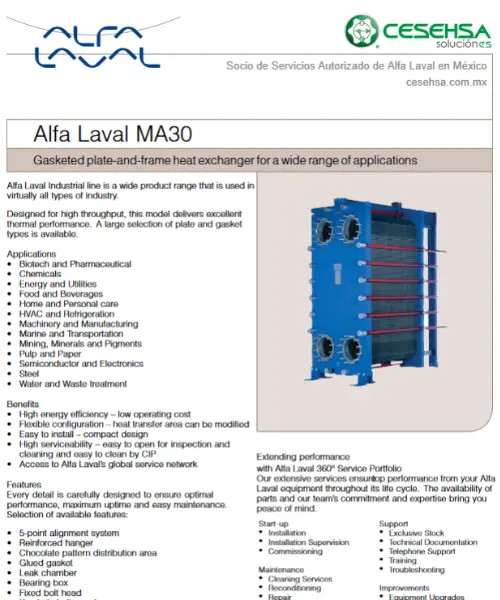 Intercambio de calor serie MA30